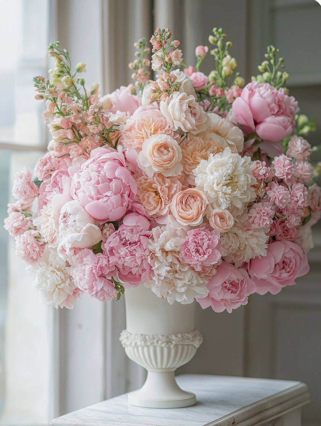 Luxury flower arrangement with roses and peonies