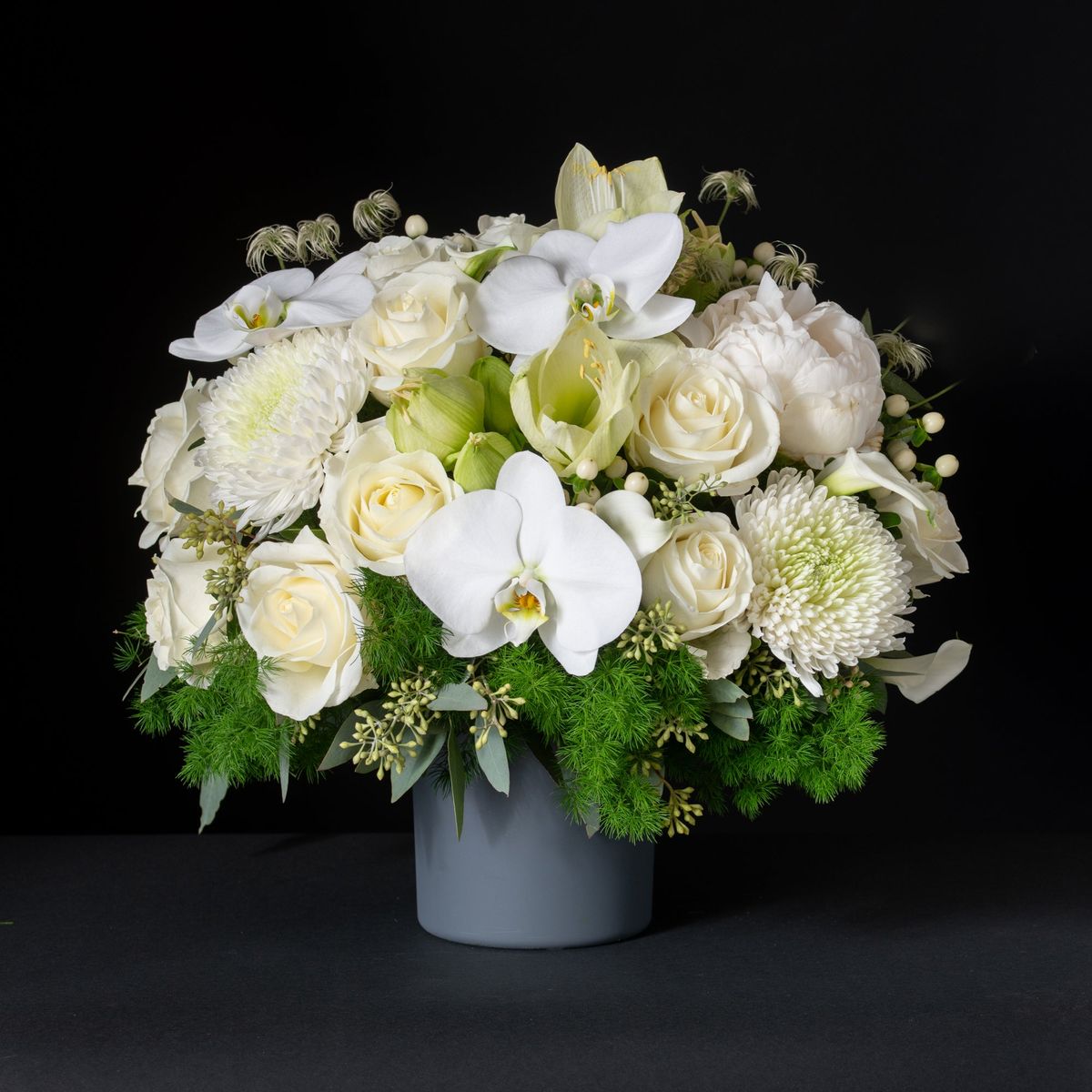 Monochrome Elegance white flower arrangement