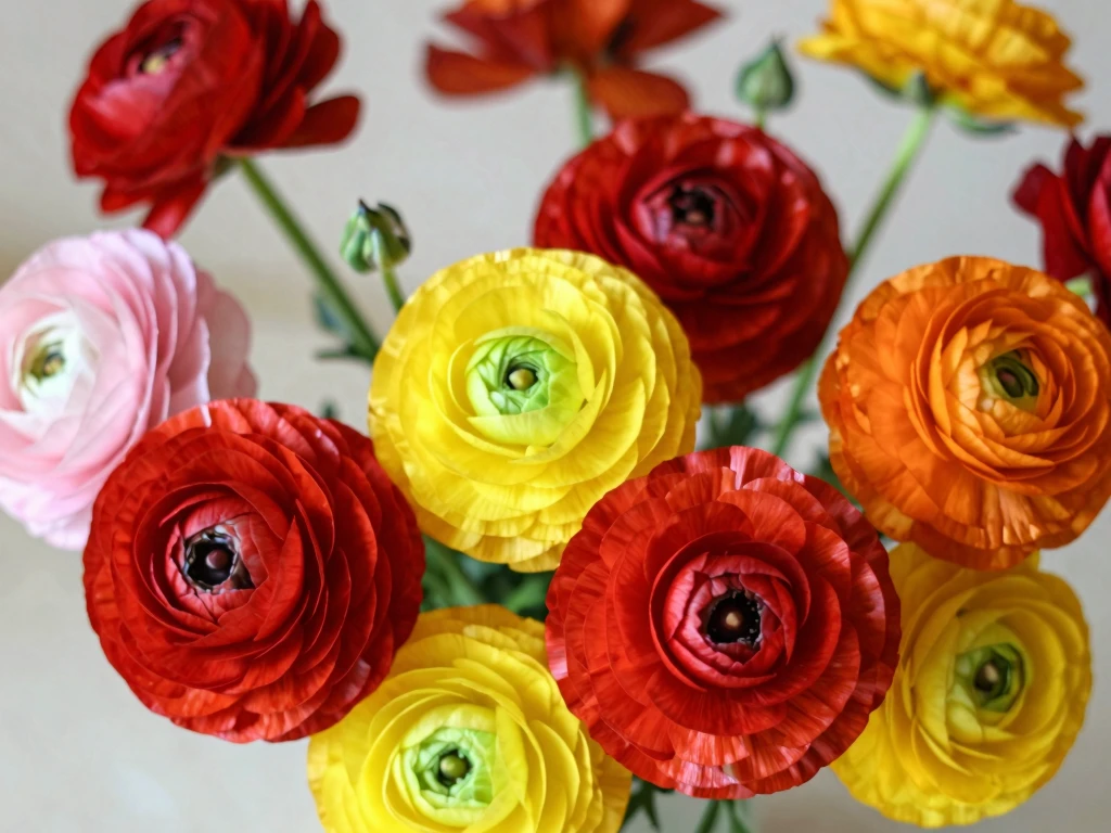 Ranunculus blooms in vibrant colors