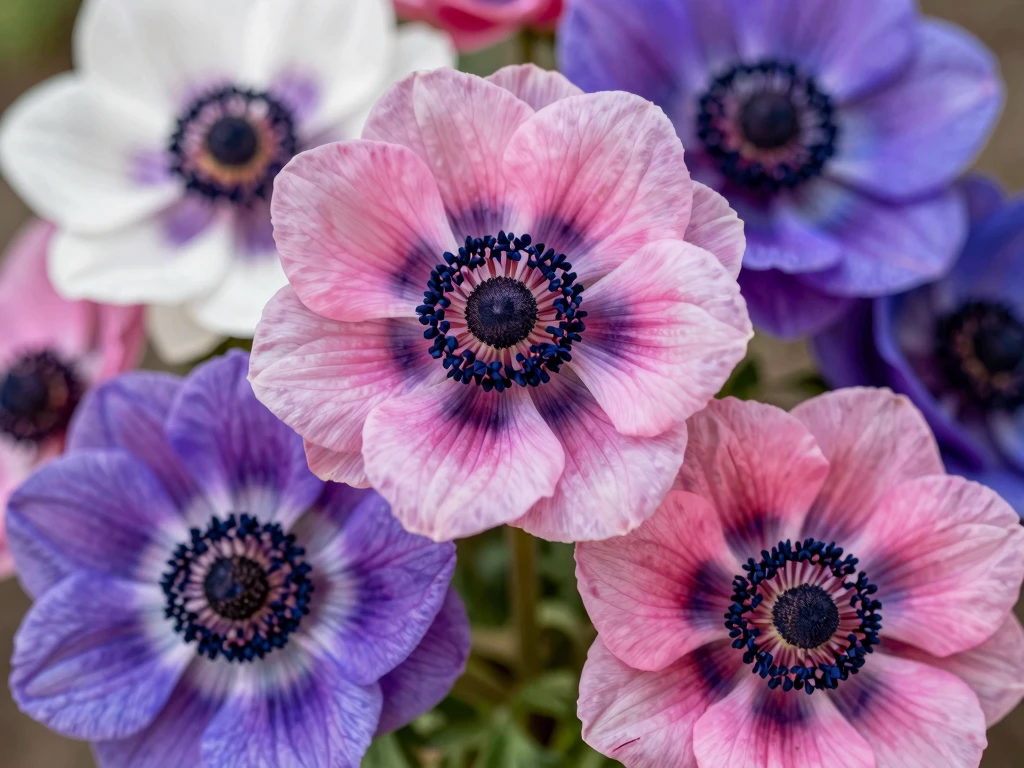 Anemones with distinctive dark centers
