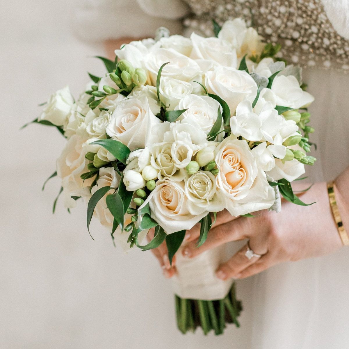 Ethereal Garden luxury bouquet with white roses and greenery